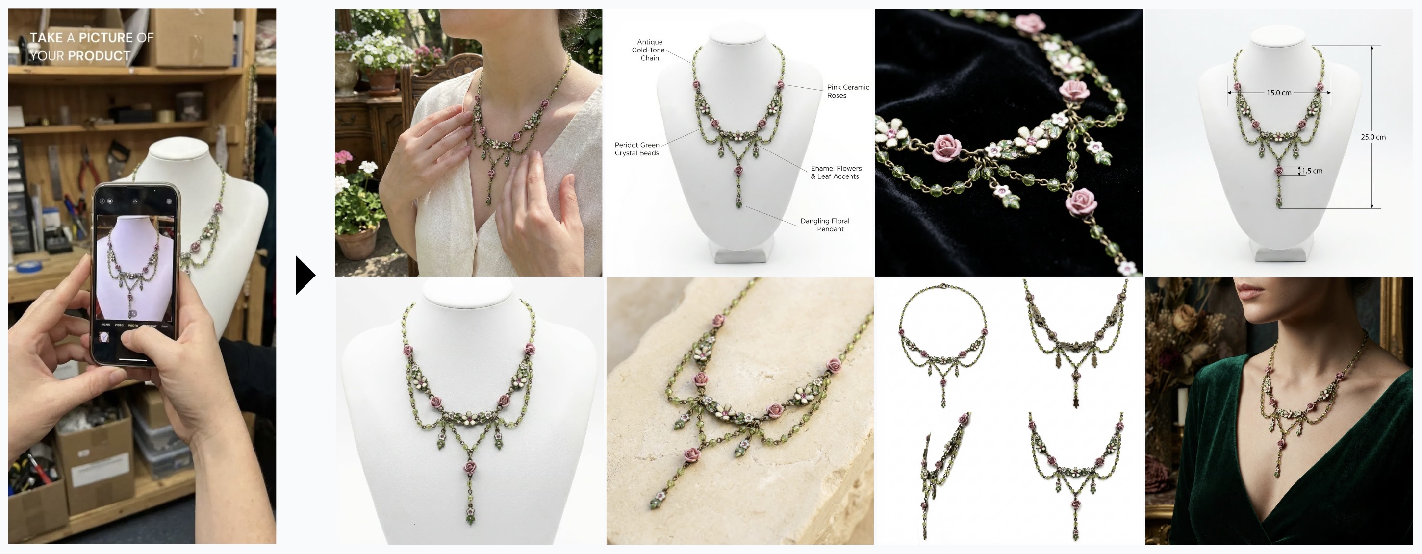 AI-generated jewelry product photos