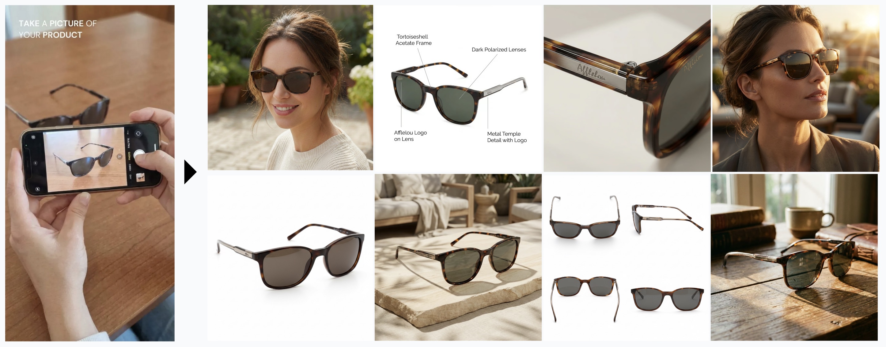 AI-generated sunglasses product photos